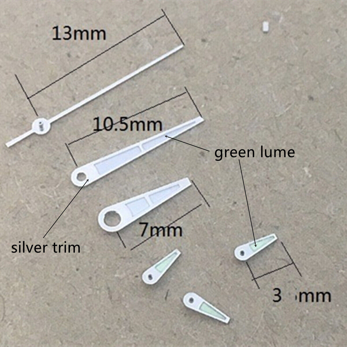 Silver trim small second hand with green lume for Epson VD53 VD54 VD56 VD57 watch movements.