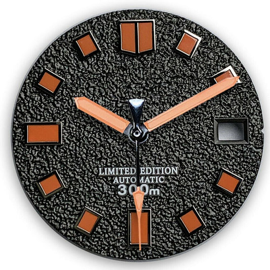 Luminous 28.5mm watch dial with hands, compatible with NH35 movement, premium watch parts.