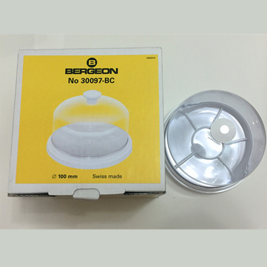 Bergeon 30097-BC dust cover and divided tray for organizing watch repair parts and tools.