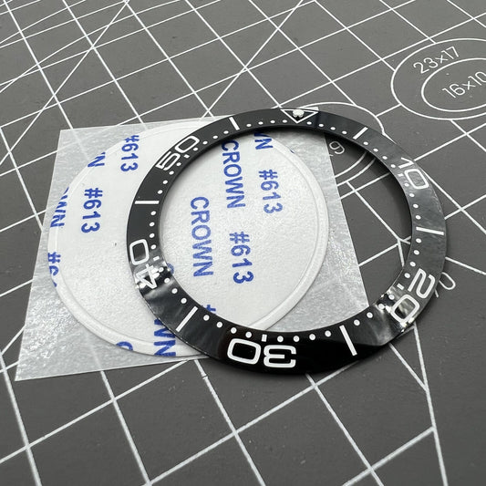 41.5mm/32.5mm ceramic watch bezel insert with black bezel and white font, durable replacement accessory.