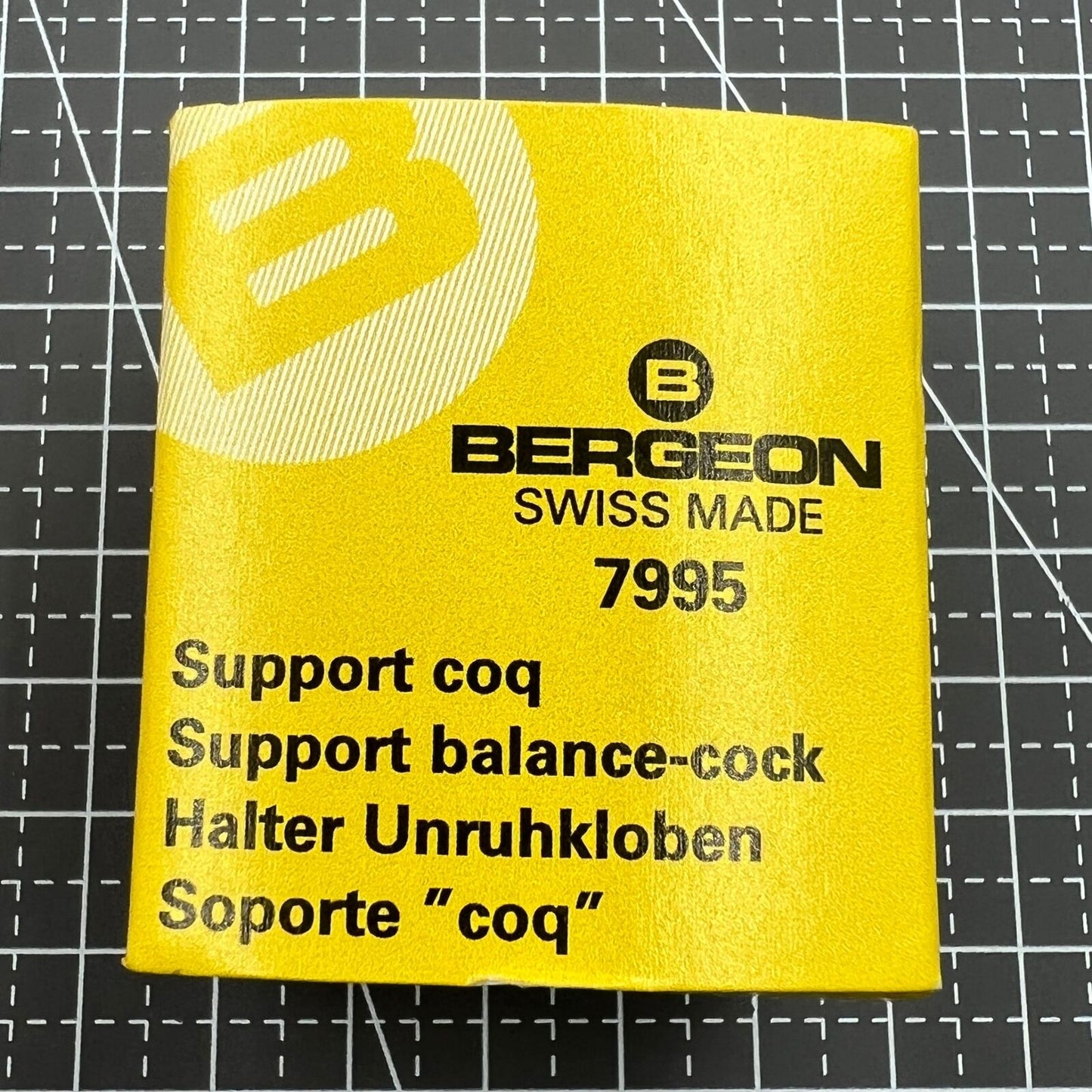 Swiss Bergeon 7995 balance cock holder tool, precise watch repair accessory for professional assembly.