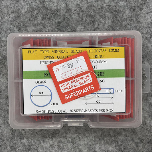 KG-610AFG watch glass kit with 36pcs 1.2mm crystals and I-Ring for precise replacement