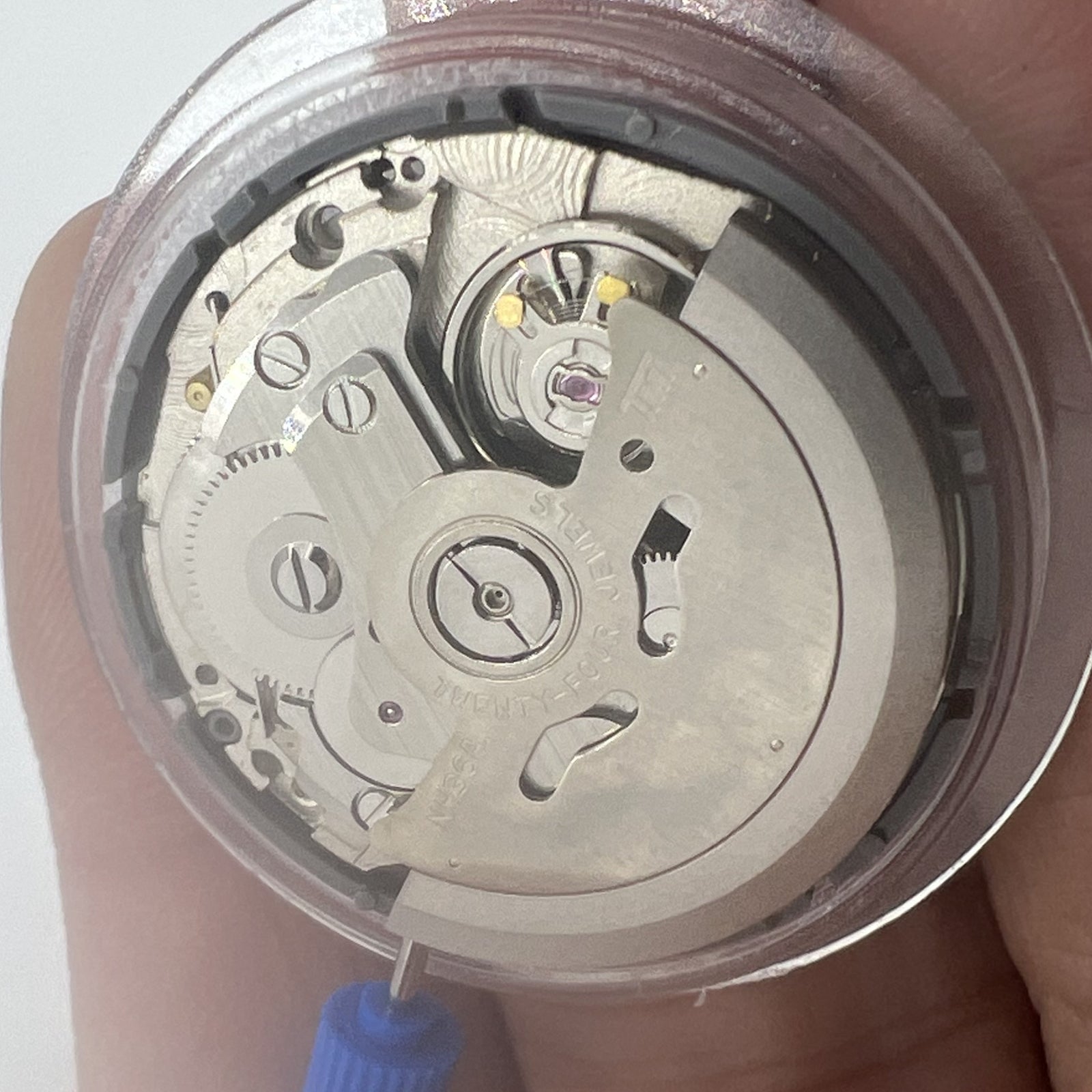 Japan NH36A watch movement with black dial, English day display, crown at 3 o'clock, precision timekeeping by NH36.