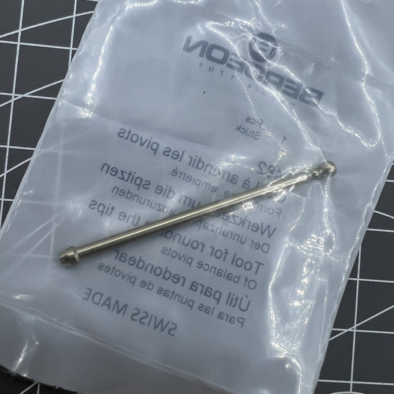 Bergeon 5482 Swiss Made pivot tool for precise rounding of watch balance tips during repairs.