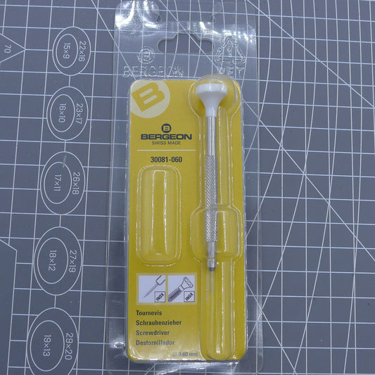 Swiss Bergeon 30081-060 ergonomic screwdriver �0.60 mm for precise watch accessory repairs.