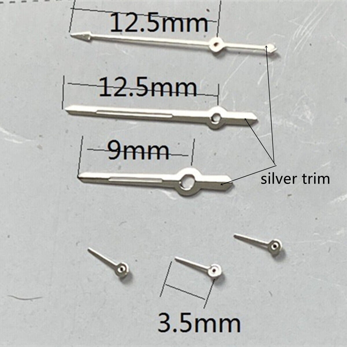 Aiguilles de montre luminescentes vertes à 6 aiguilles argentées de 12,5 mm pour mouvement VD53, VD54 et VD57