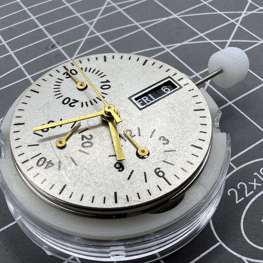 Shanghai 7750 automatic mechanical watch movement with black dial, day-date display, small seconds at 9 o'clock, watch accessory.