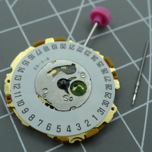 Miyota 9U13 quartz watch movement with date display at 6 o'clock, Japan-made precision.