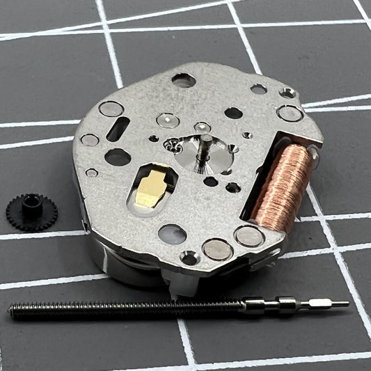 Japan Miyota 2025 quartz watch movement with 2 hands and stem for precise timekeeping.