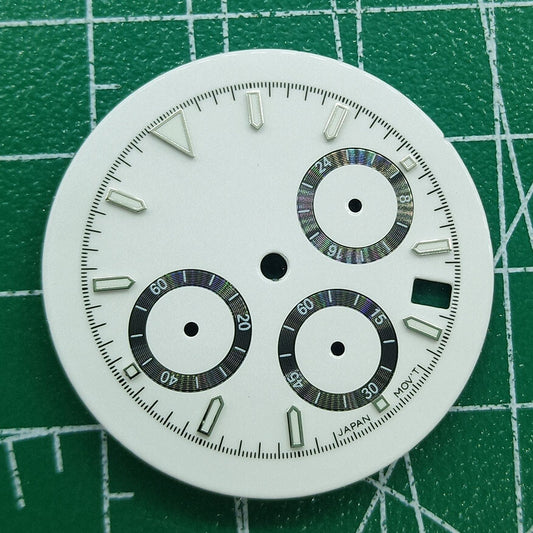 Green luminous matted white watch dial for VK63 quartz movement, perfect for DIY watch repairs.