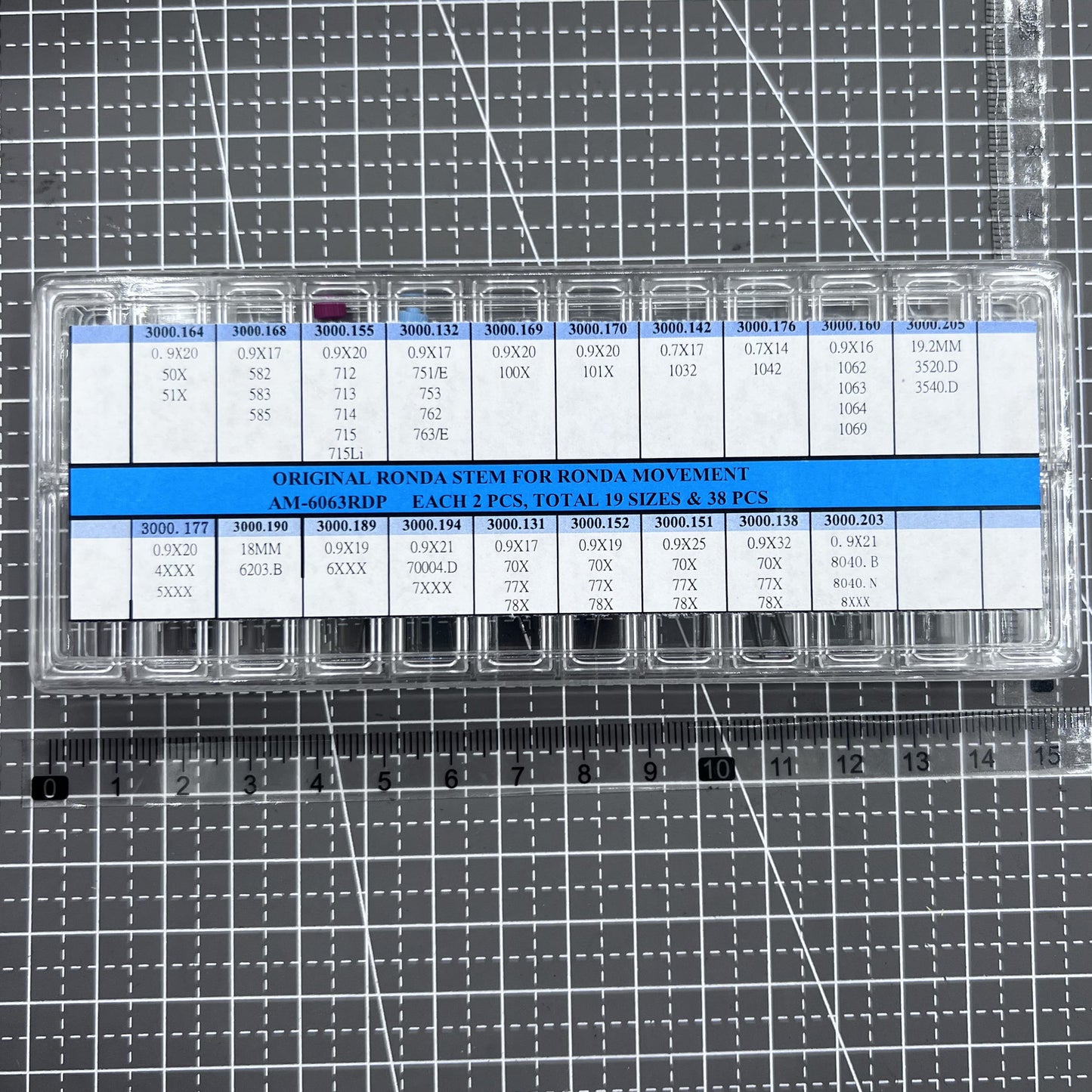 Assortment of 38 PIECES 19 Sizes Original Ronda Watch Stems AM-6063RDP