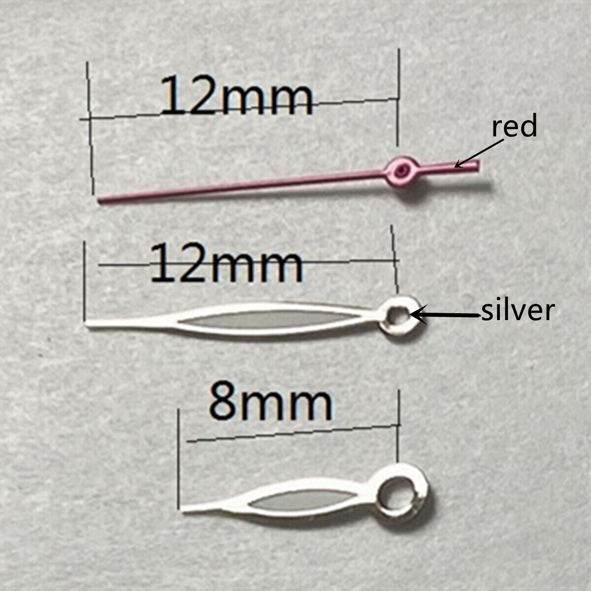 12mm Red Second Hand Silver Trim Watch Hands for Miyota 2315 2035 2036 2115 2305