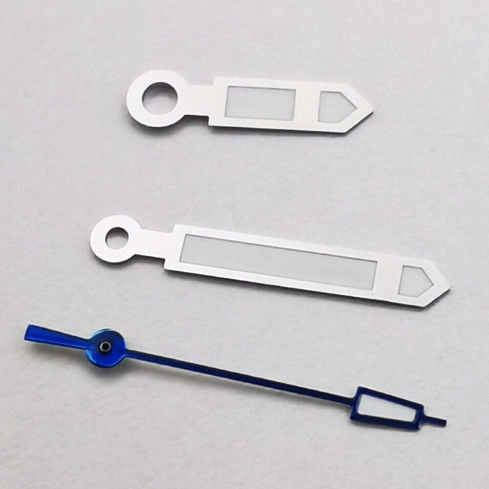 Aiguilles de montre pointues pour trotteuse avec garniture argentée et garniture bleue, compatibles avec le mouvement NH35 NH36