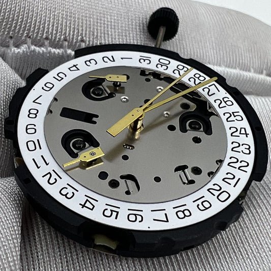 ETA G10.962 chronograph watch with 3 subdials, date display, and Swiss quartz movement by ETA.