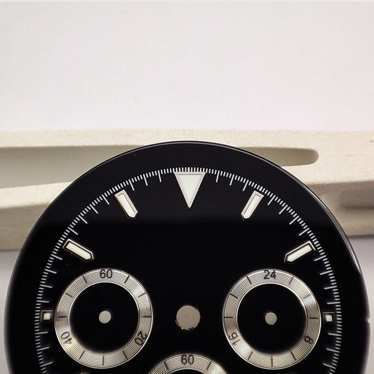 Green luminous matted black watch dial for VK63 quartz movement, precise accessory.