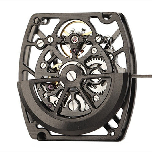 Black Hangzhou 1C17D automatic mechanical watch with 3 hands and hollow design by China Made.