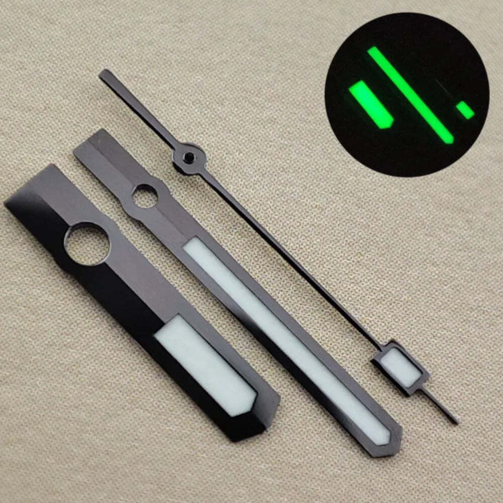 Modified 13mm Black Trim Green Luminous Watch Hands Set for NH35/36 NH38 NH72