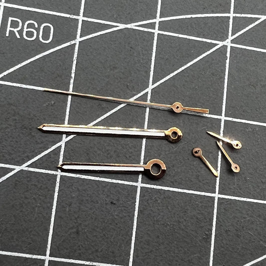 Rose Gold 17mm watch hands with green lume, compatible with PE90 movement, stylish and luminous.