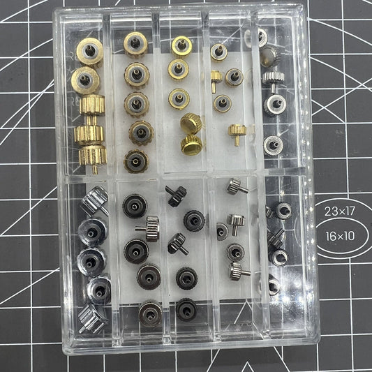 Gold, silver, and black waterproof watch crown set for repair, 50PCS assortment
