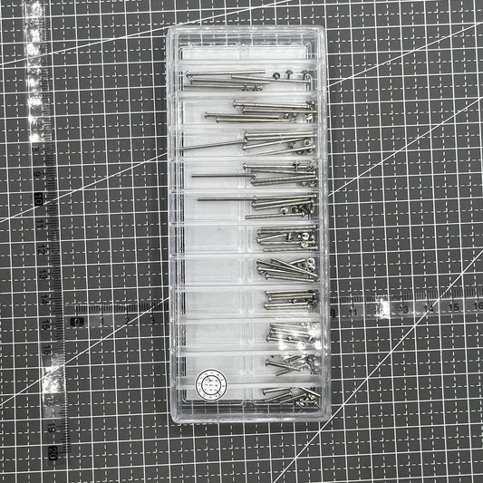 Brass watch strap screw bar with stainless steel lug, sizes 8-28mm for secure band attachment.