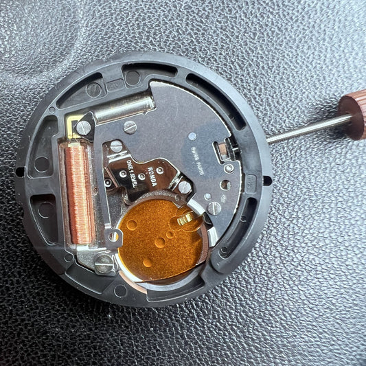 Swiss Ronda 513 quartz watch movement close-up, precise timekeeping by Ronda brand.