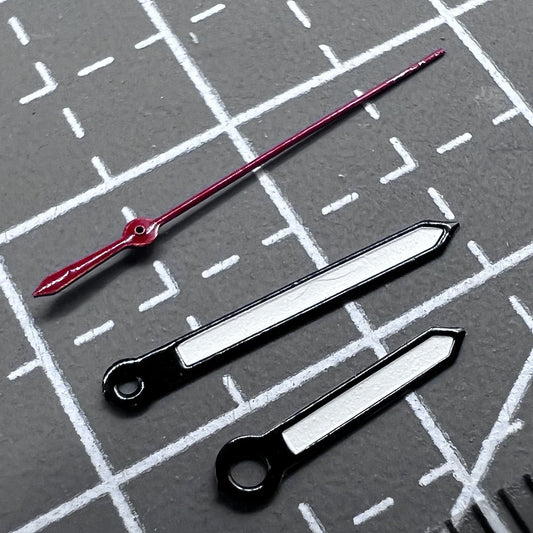 1. Black trim red second watch hands set for Miyota 2035, ideal for precise timekeeping accessories.