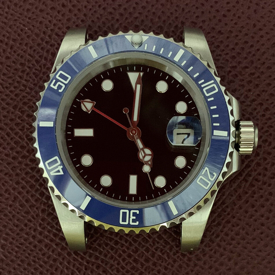 Boîtier de montre GMT 40 mm en acier inoxydable 3804 316L, verre saphir, aiguilles lumineuses