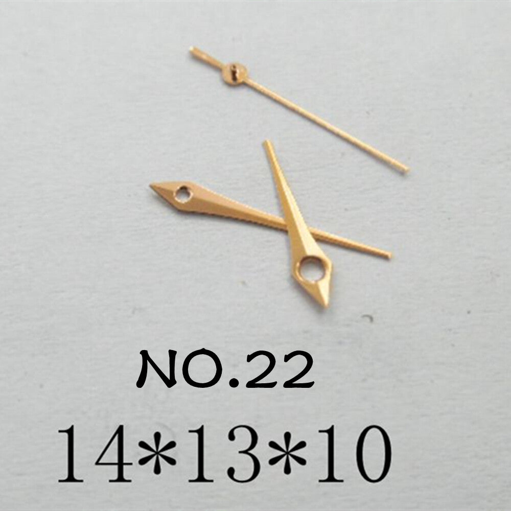 Golden watch hands set compatible with Miyota 2035, 14mm/13mm/10mm lengths, precise fit accessory.