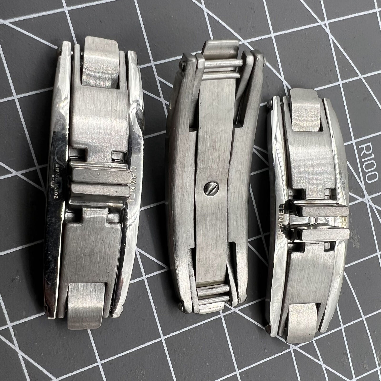 Stainless steel ceramic butterfly clasps set for Chanel J12 watch accessories, durable and stylish.
