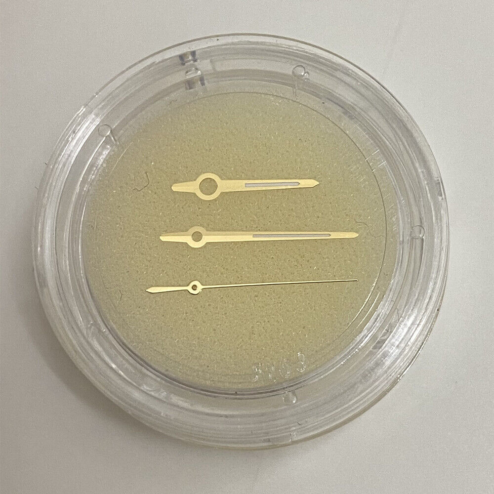 Golden luminous watch hands for ETA 2892 movement, enhancing low-light visibility, brand quality craftsmanship.