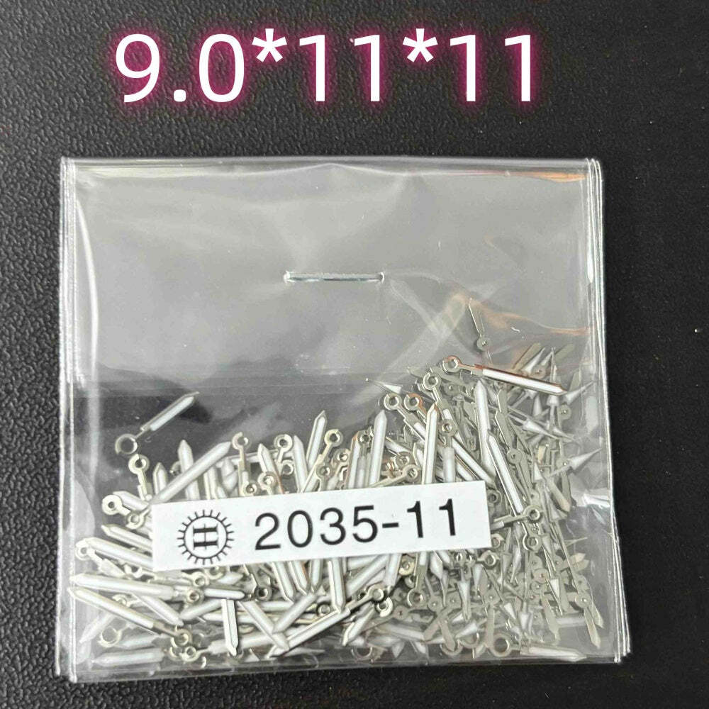 Lot de 100 aiguilles de montre luminescentes vertes argentées de 11 mm pour Miyota 2035 2115 PC21