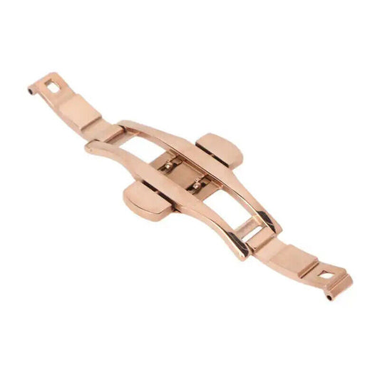 Rose gold double push button watch band buckle for unisex straps, enhancing secure fit - Brand included.