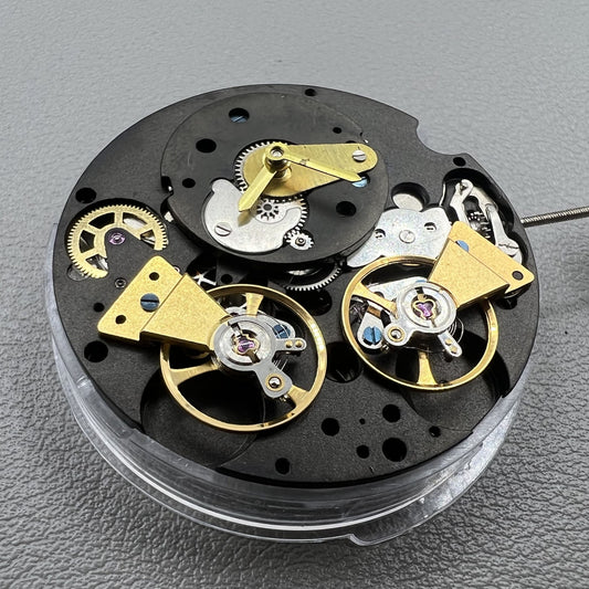 Black multifunctional automatic watch with mechanical double flywheel for elegant timekeeping