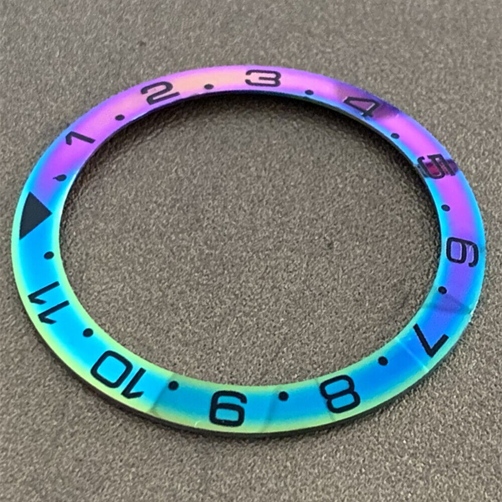 38 mm/30,5 mm Regenbogen-Lünette, weiße/schwarze Schrift, Aluminium-Uhrenlünette, Einsatzuhr