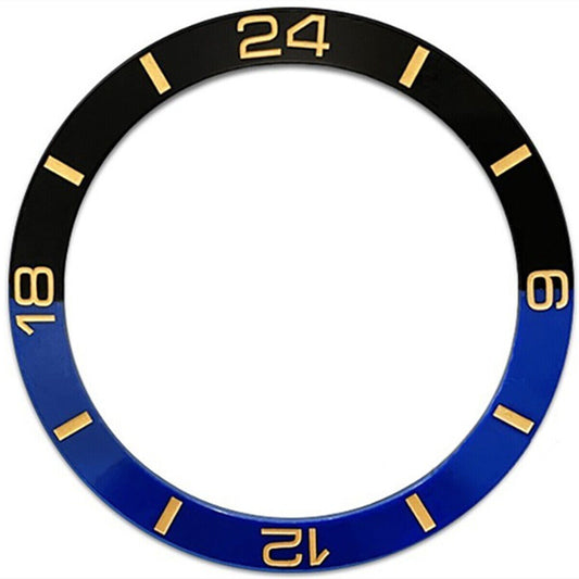 Blue and black half-scale ceramic polished bezel for SUB007 watch, enhancing style and durability.
