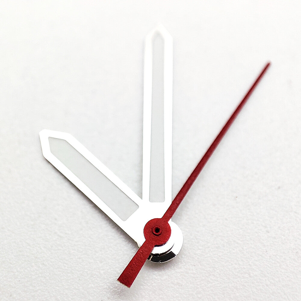 Silver-trimmed green luminous watch hands for NH35A/NH36A/4R36 movements, ensuring precise timekeeping accuracy.