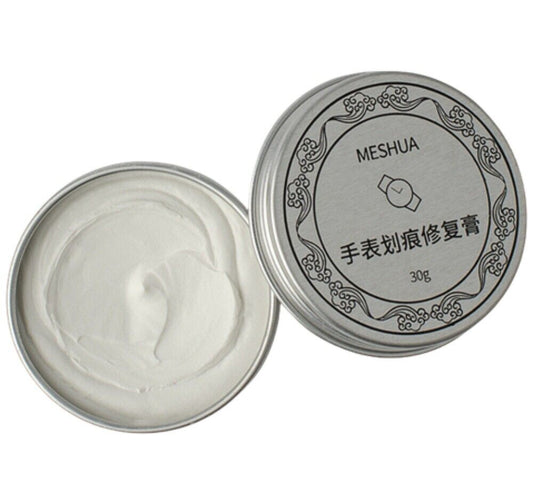Watch abrasive polishing paste with cloth and sandpaper for scratch repair and renovation.