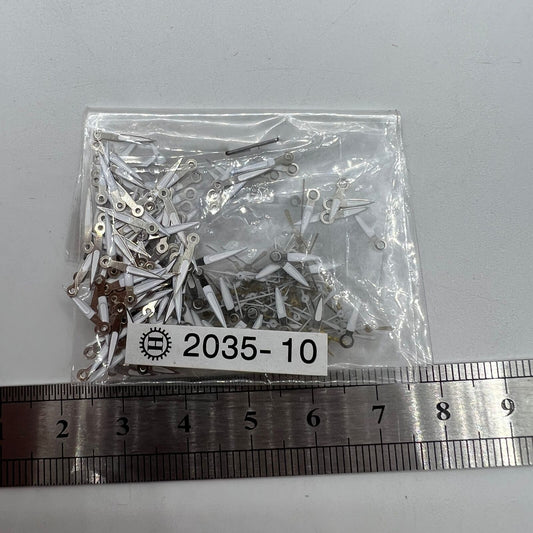 Silver trimmed green lume watch hands set, 10mm, compatible with Miyota 2035 quartz movements.