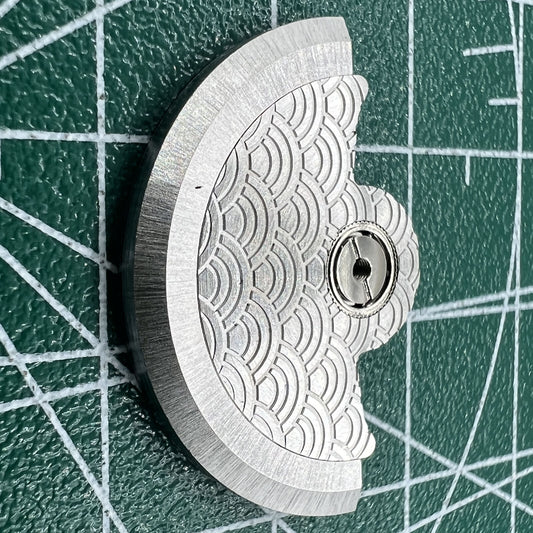 Silver Sea Wave carved rotor oscillating weight for Miyota NH35 NH36 watch movement, enhancing style and function.