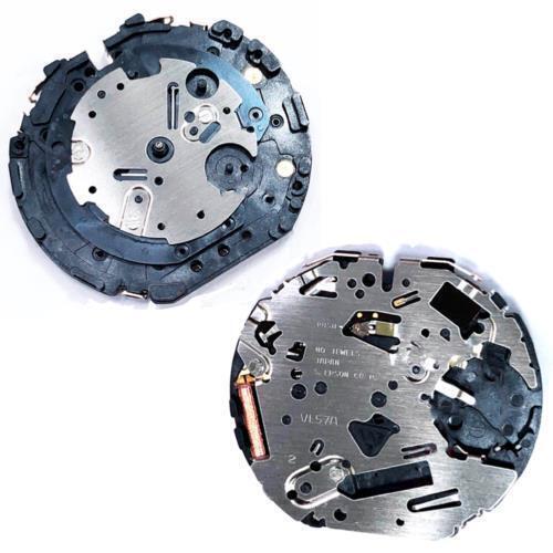 Close-up of Hattori Epson VL57A quartz watch movement, Japan-made for precise watch accessory repairs.