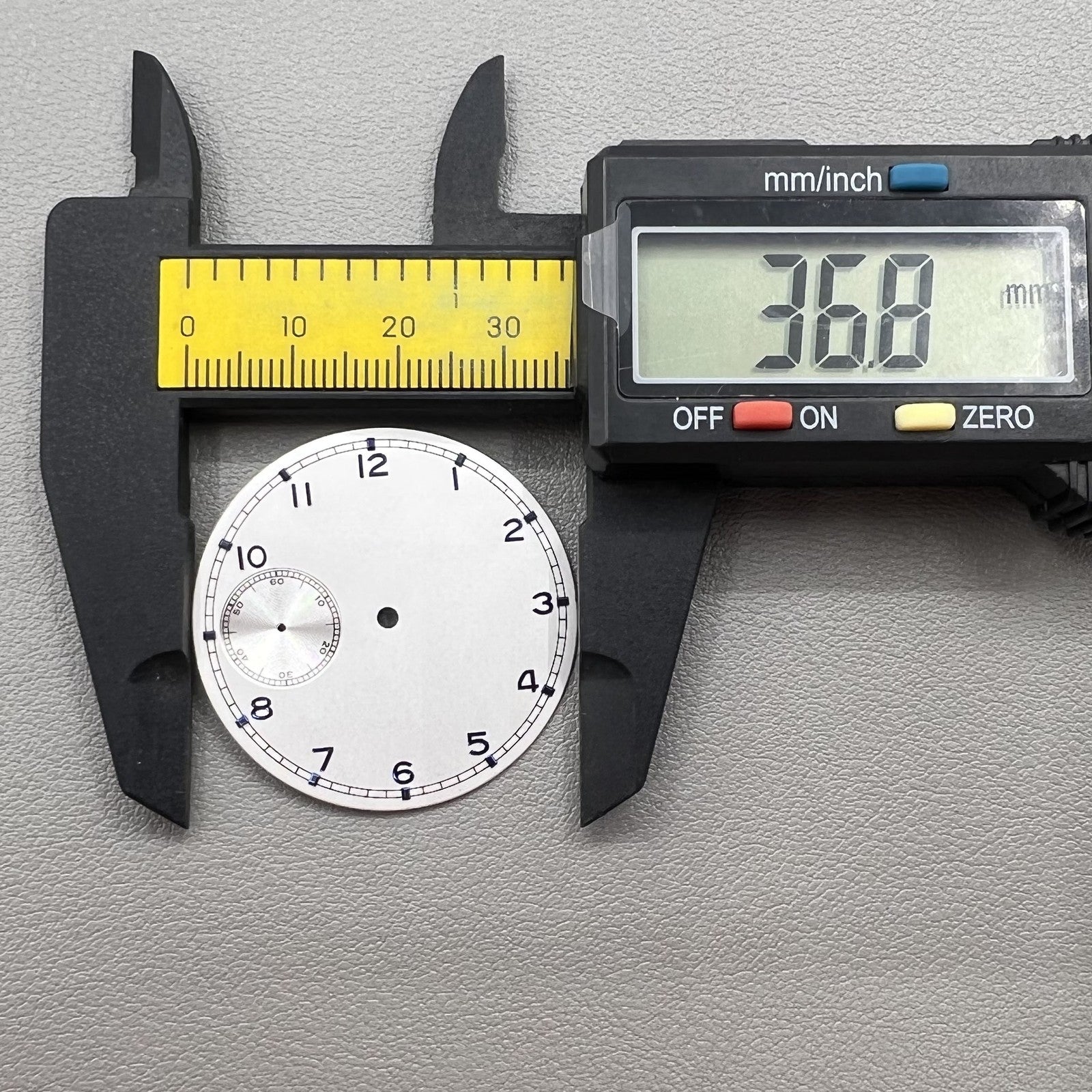 White 37mm pilot watch dial by BP08, ETA 6497 compatible, minimalist no-logo design for precise timekeeping.