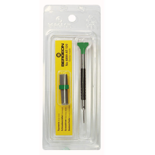 Bergeon 6899-AT-200 ergonomic 2mm watch screwdriver with spare blades for precision repair.