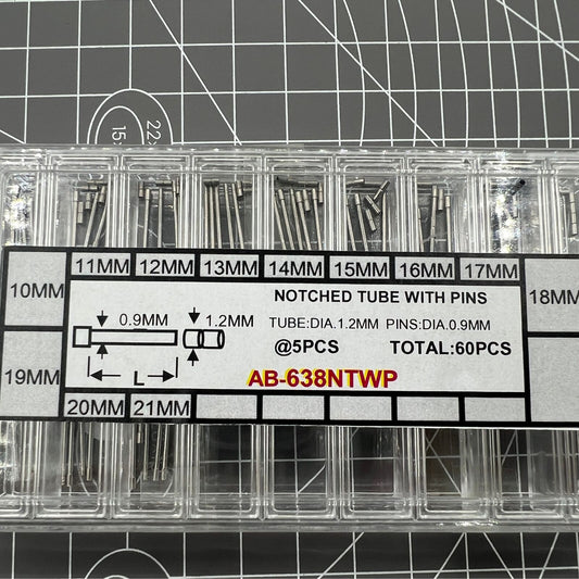 AB-638NTWP stainless steel notched tubes with pins for secure watch band assembly, 60pcs box.