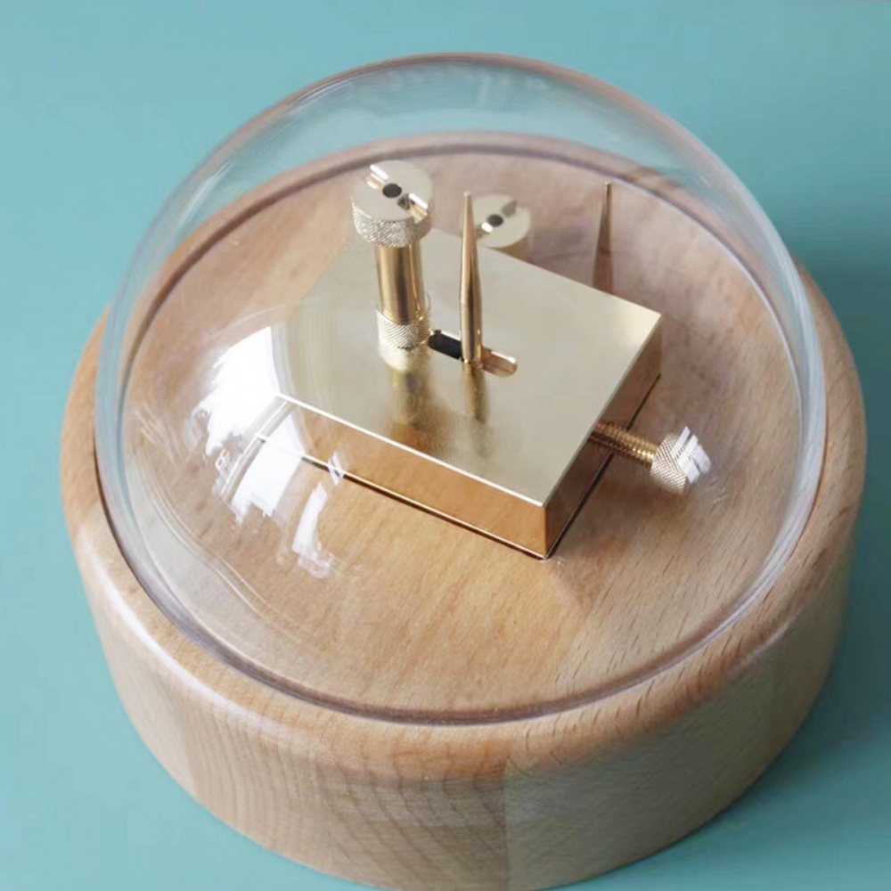 Brass adjustable balance-cock support tool with dust cover for accurate watch movement repairs