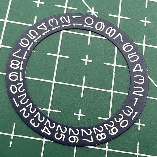Wholesale denim blue date wheel overlay for NH35 NH36 watches, featuring white font for clear readability.