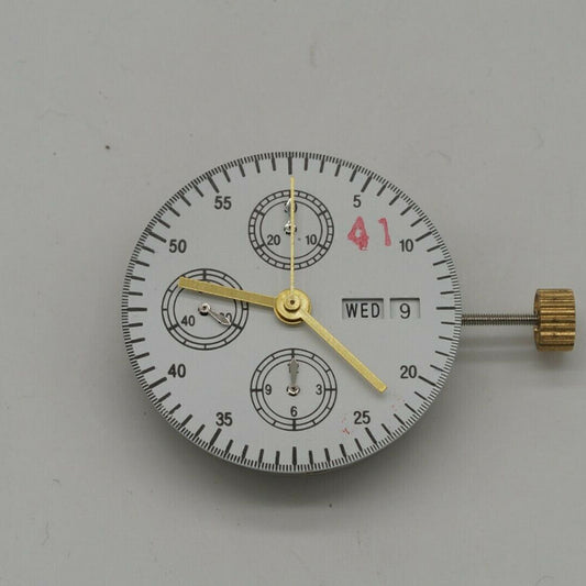 7750 Mechanical watch movement with white dial, Asia made, brand new for precise timekeeping.