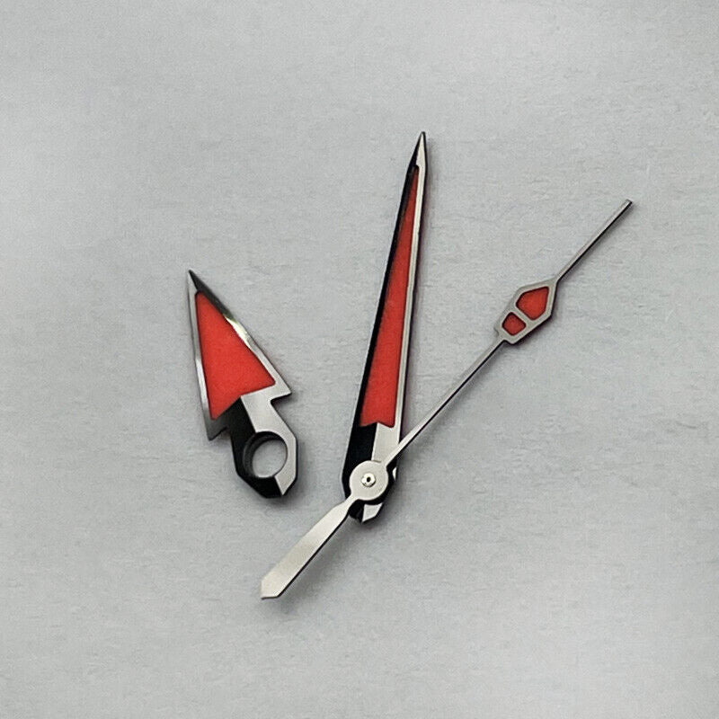 New C3 red luminous watch hands set by P1-7-C, compatible with NH35/36/4R/6R movements, perfect for precise watch repairs.