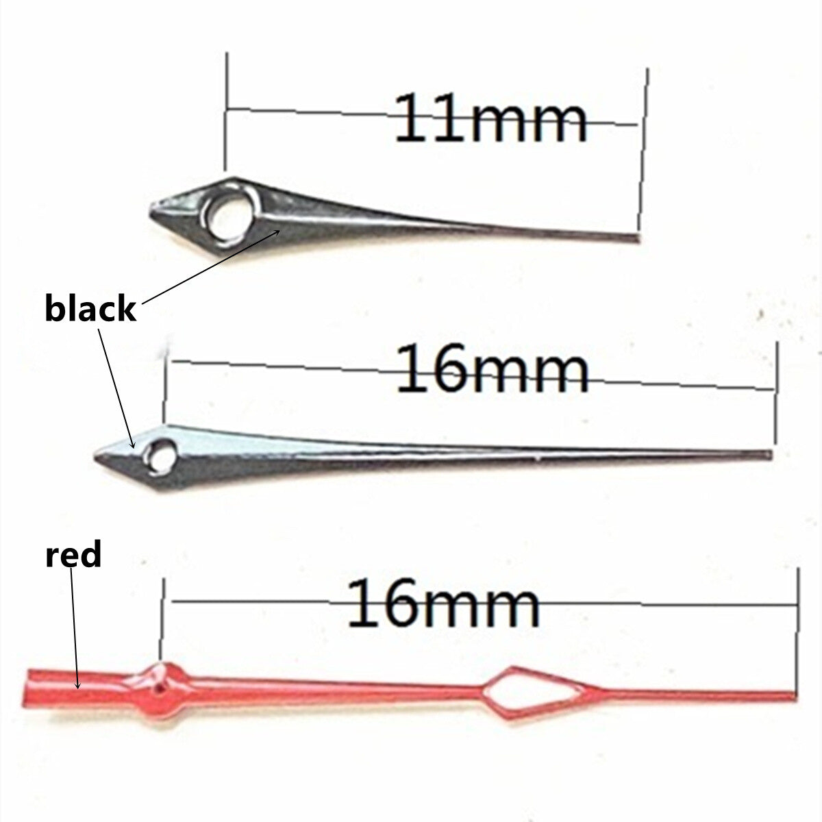 2 Sets/Pack 16mm Black+Red Trim with Green Lume Hand Set for Ronda 515 Movement