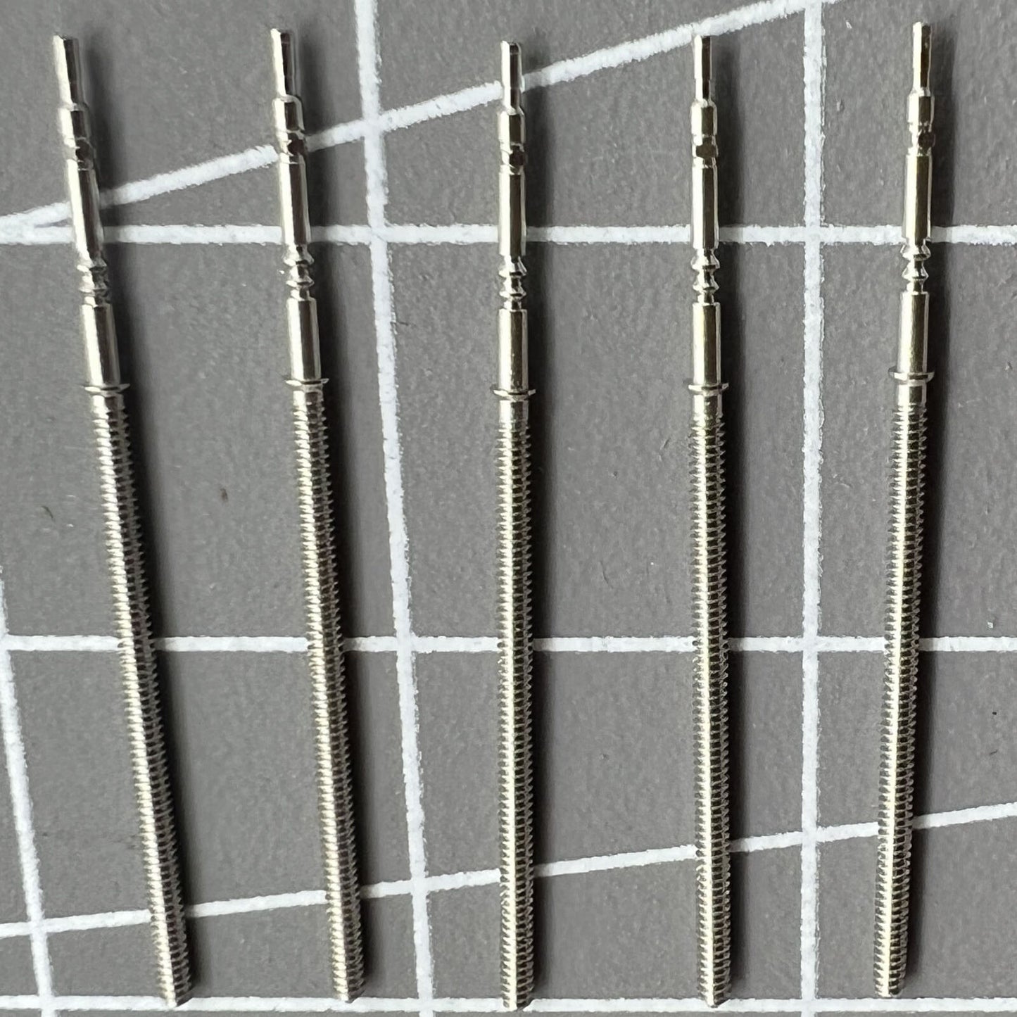 Set of 5 durable replacement winding stems for PE90 movement watches, precise fit.