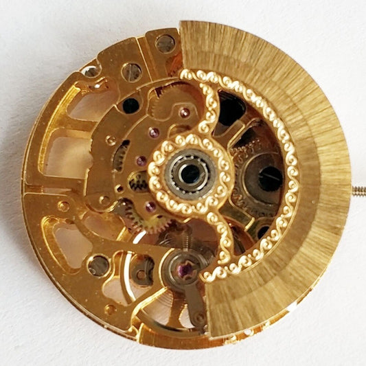 Golden hollow automatic mechanical watch from China, ideal for practice and movement learning.